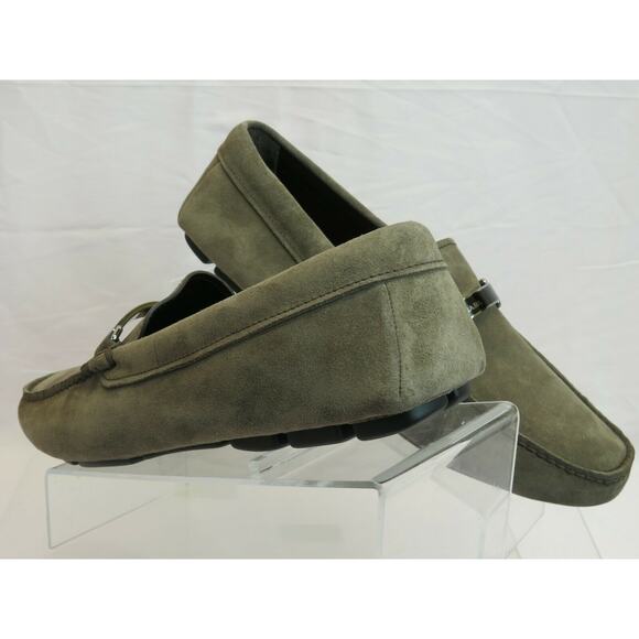 PRADA 2DD159 KHAKI FUMO SUEDE LOGO DRIVING MOCCASINS LOAFERS 7 / US 8 ITALY - Picture 5 of 12